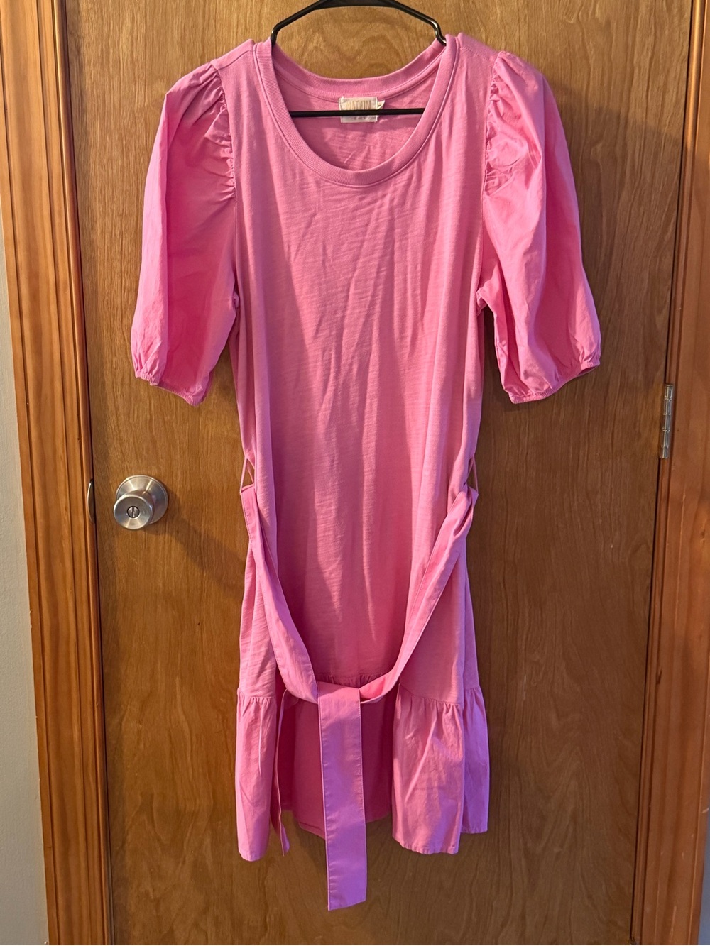 NATION Ltd Pink Evangeline Puff Sleeve Belted Mini Dress Size L